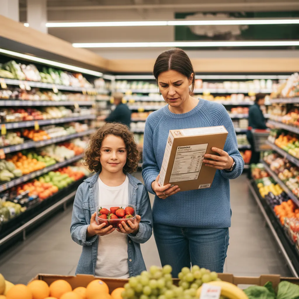 Involving children in food shopping and reading labels together helps them understand and engage with healthier food choices