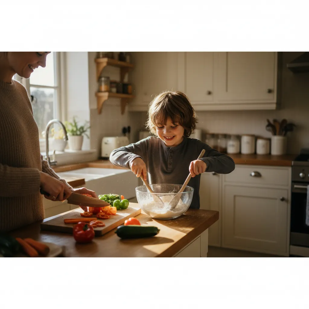 Children who help prepare meals are more likely to try new foods and develop a positive relationship with healthy eating