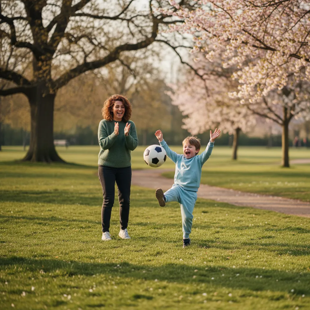 A parent and child enjoying active play in the park as a healthy alternative to food-based comfort and rewards