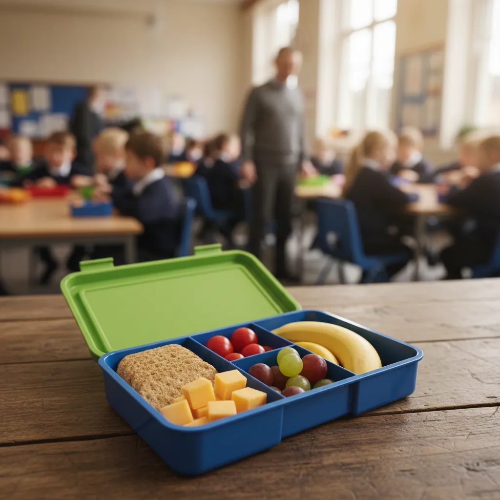 A well-packed school lunchbox filled with balanced, healthy snack options for children