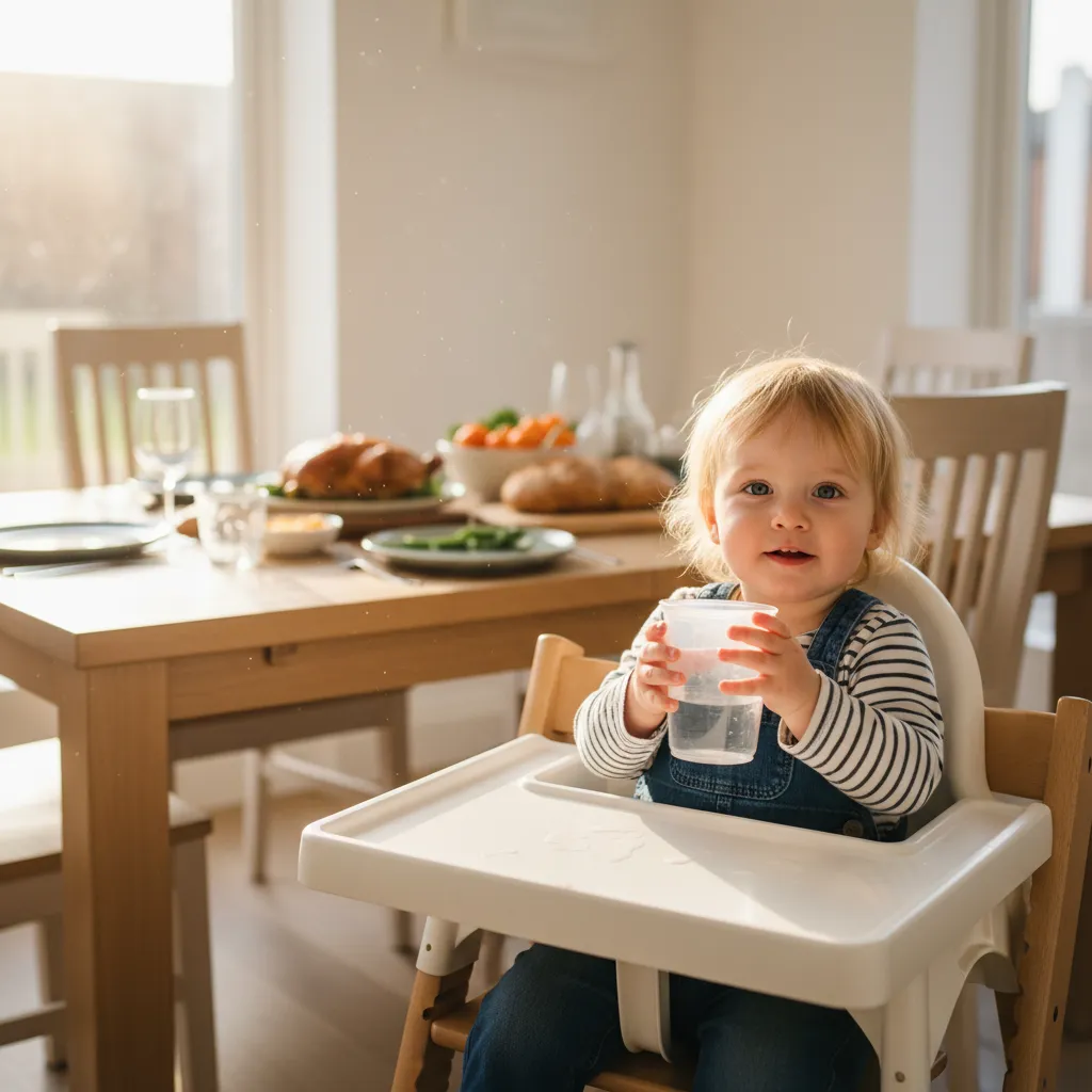 Introducing water in an open cup from around six months helps toddlers build healthy drinking habits early