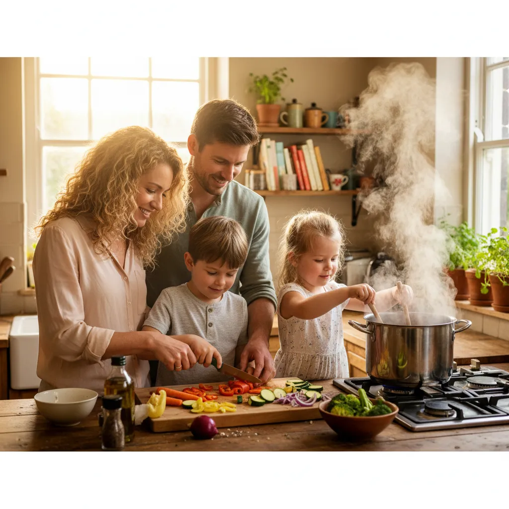 Cooking together as a family helps children build a positive relationship with healthy food