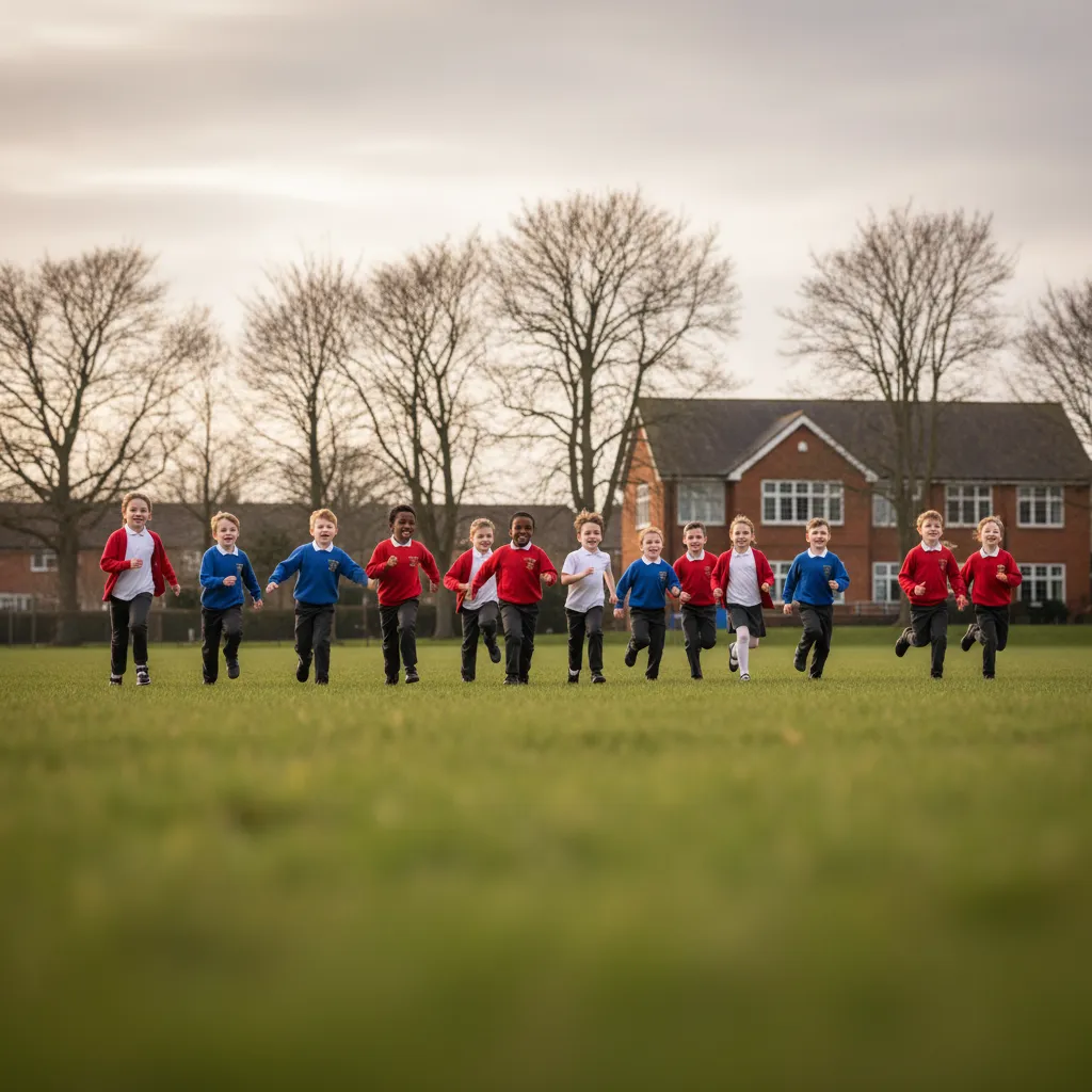 Children taking part in the Daily Mile initiative on their school playing field