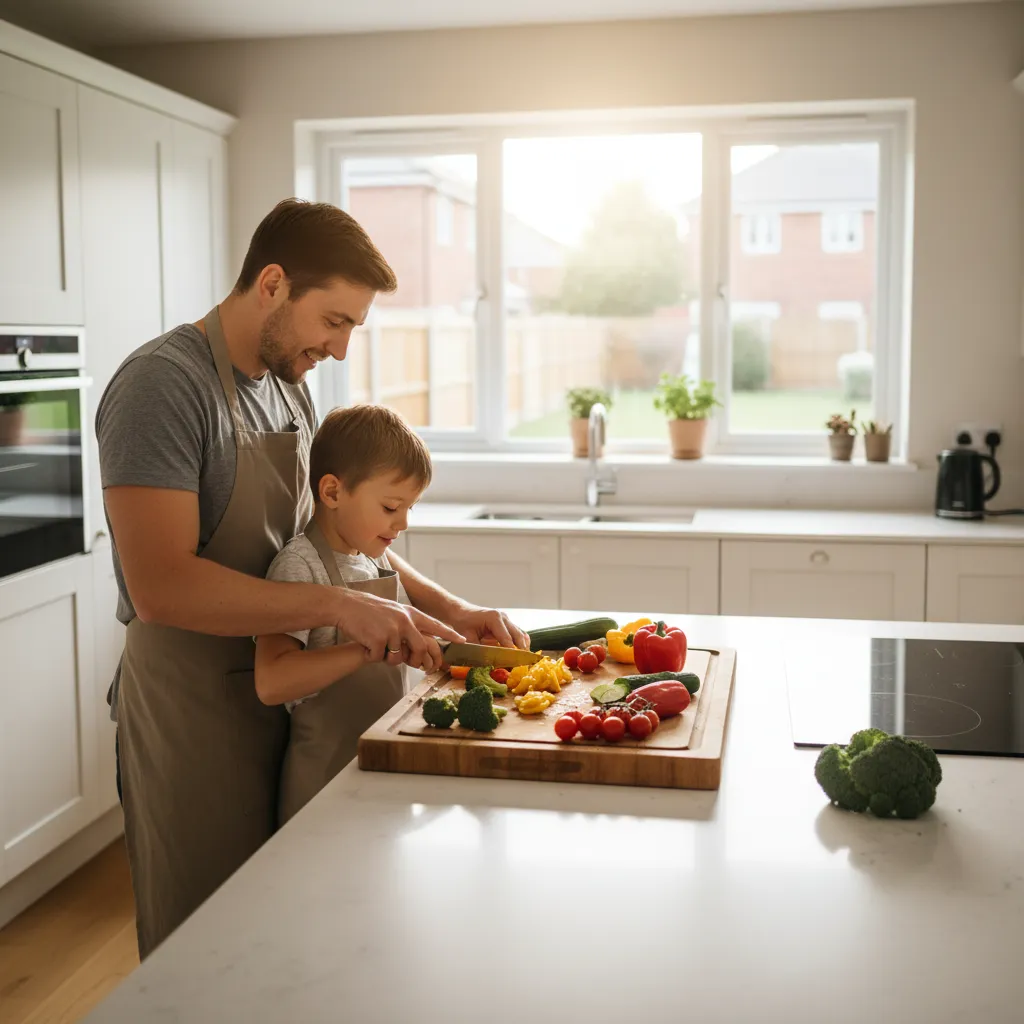 Cooking together with whole foods helps children develop healthy eating habits from an early age