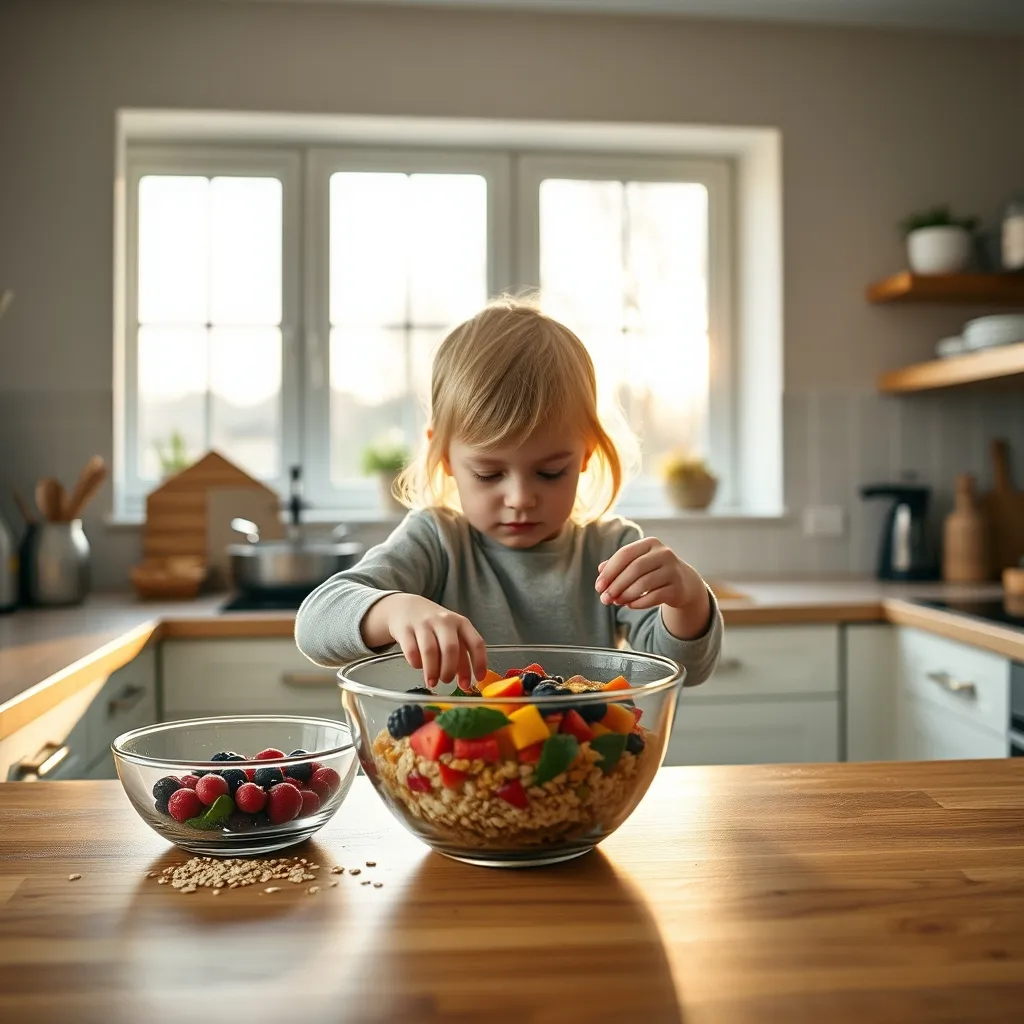 Involving children in preparing their meals can encourage them to try new skin-friendly foods