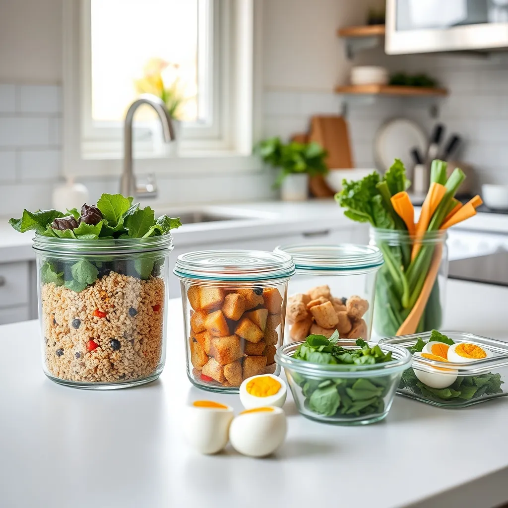 Meal prep containers with balanced portions of protein, grains and vegetables for the week ahead