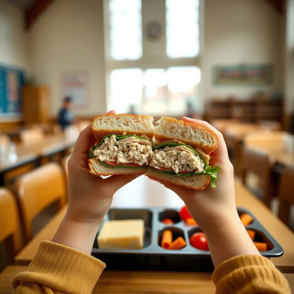 A wholemeal tuna sandwich paired with fresh vegetable sticks makes a nutritious school lunch