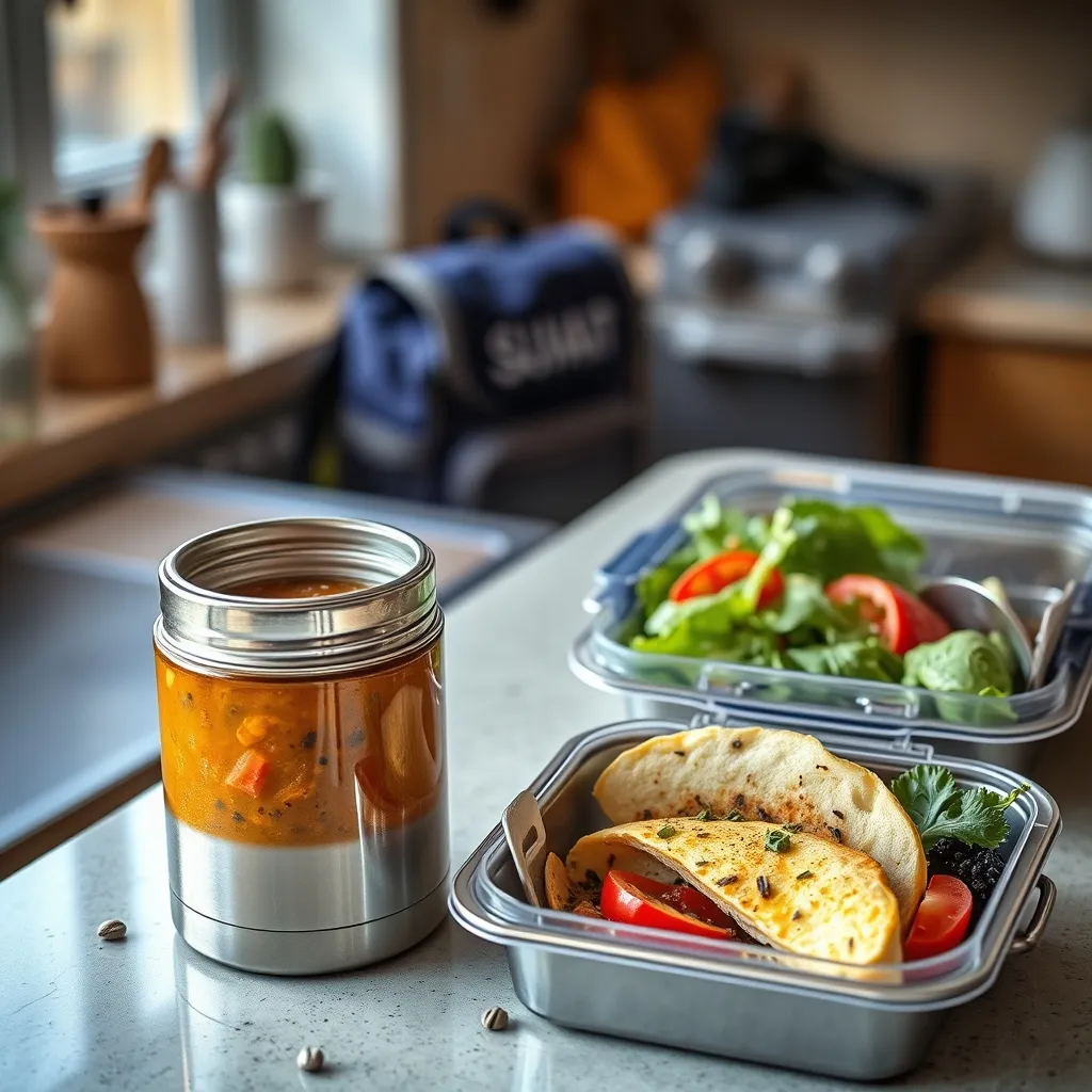 Hot lunch options like lentil soup in a thermos and vegetable tortilla keep well until lunchtime