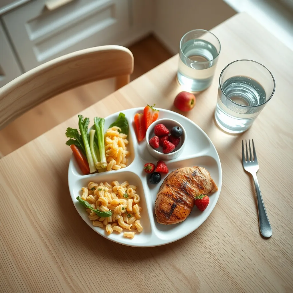 A well-balanced child's plate showing the right proportions of each food group