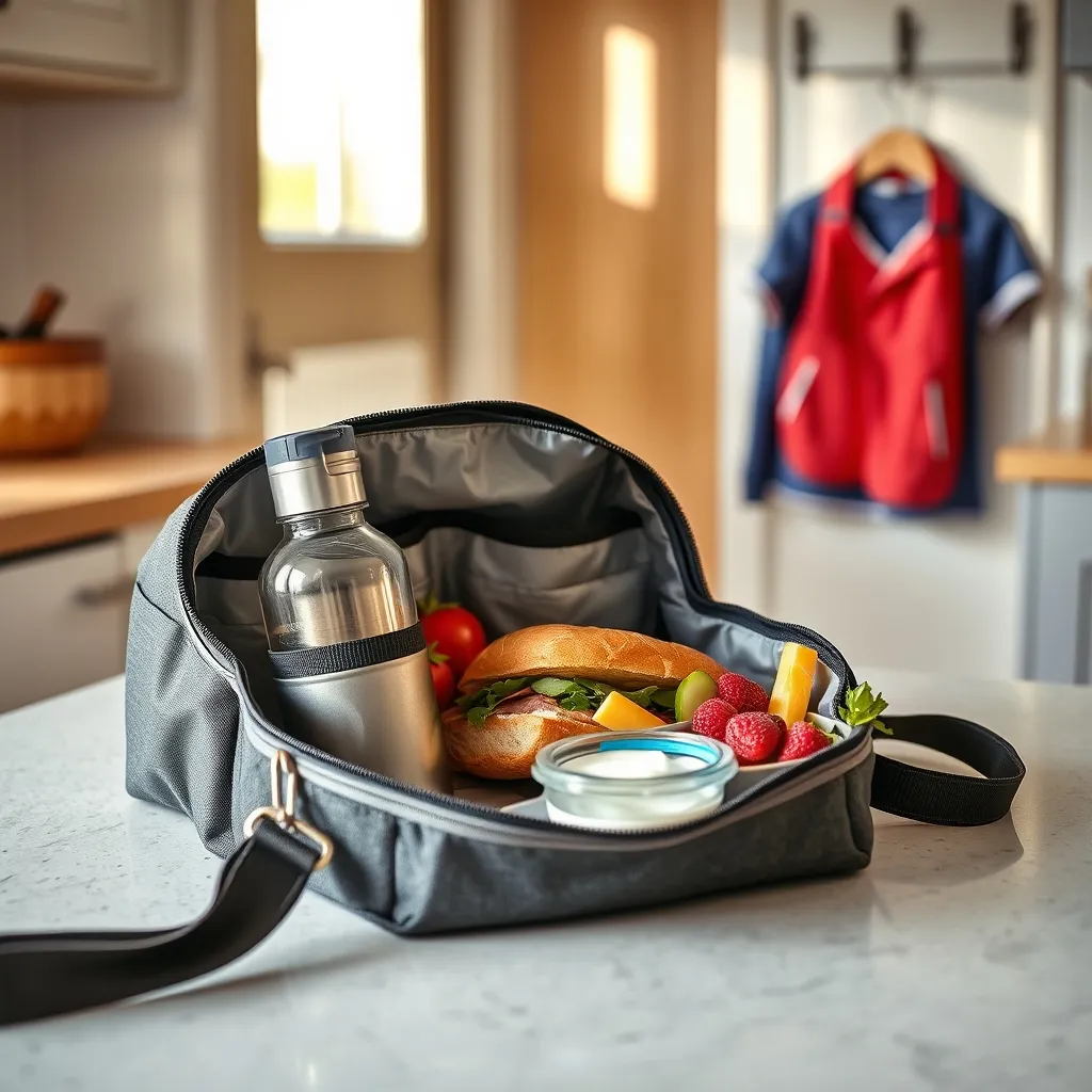 An insulated bag with an ice pack keeps packed lunches safe until lunchtime even without refrigeration