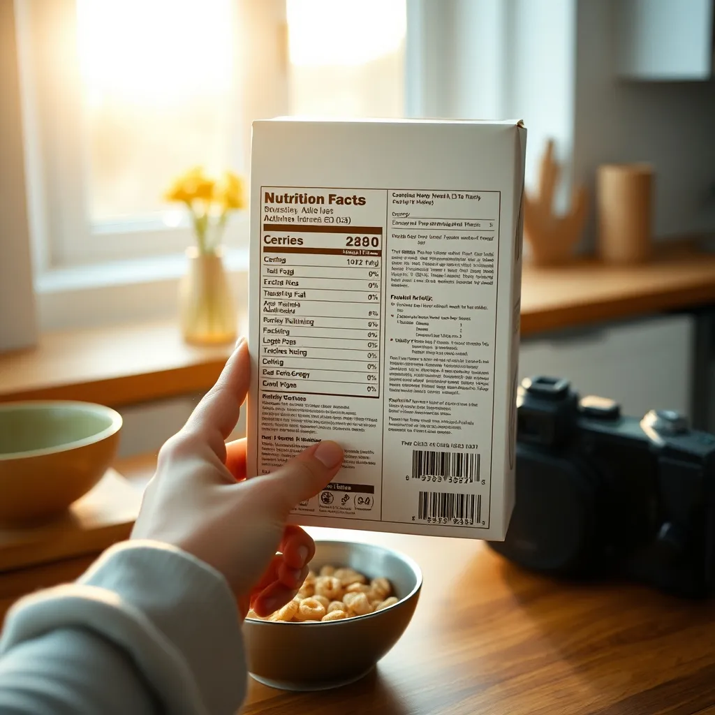 Checking the energy values in kcal and kJ on a cereal box nutrition table