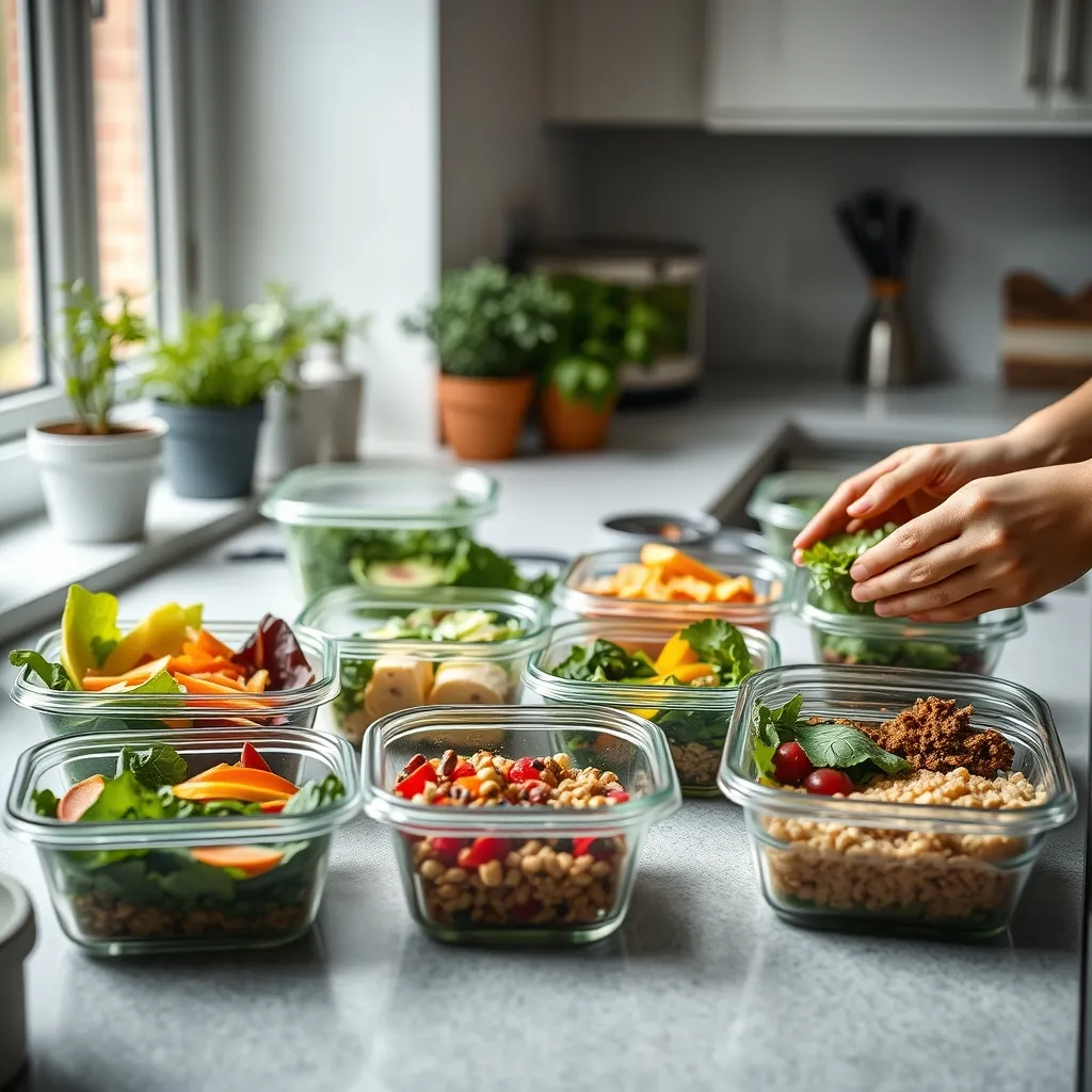 Sunday batch cooking session with multiple meal prep containers ready for the week