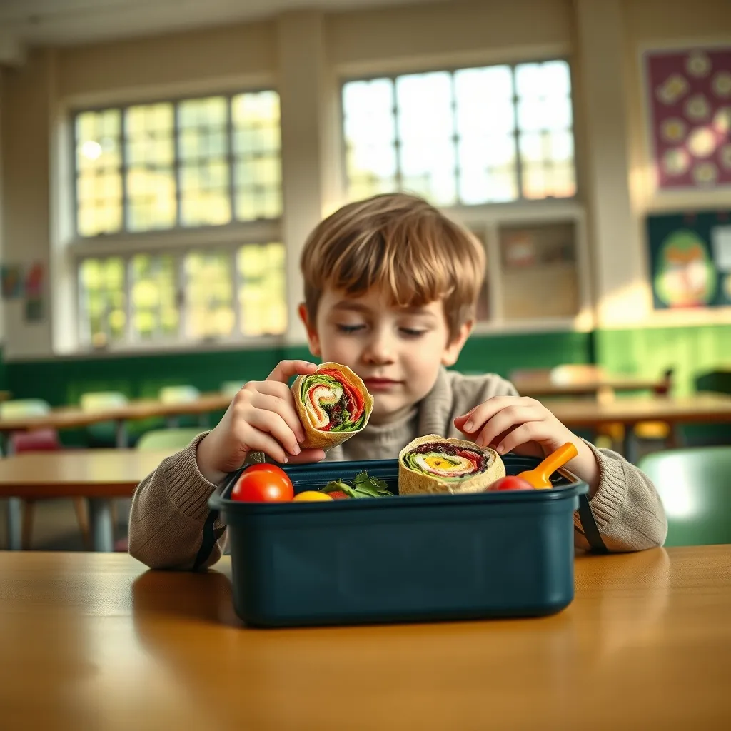 A child enjoying a nutritious packed lunch sandwich at school