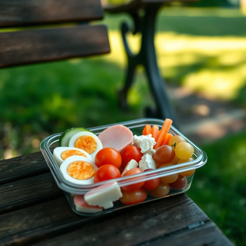 A no-cook protein snack box packed with Free Foods and Speed Foods for a satisfying midday meal