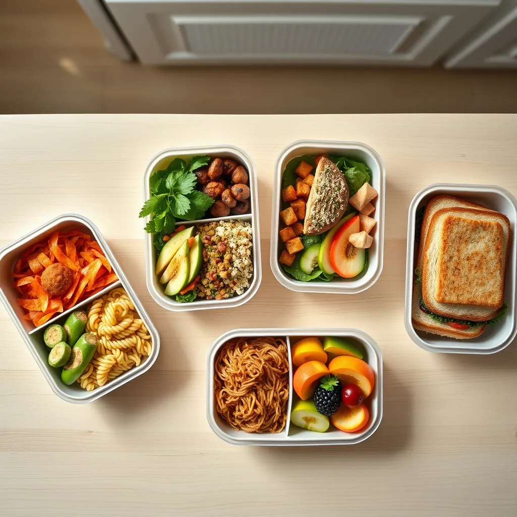 Four different vegan lunch box ideas showing variety across the school week