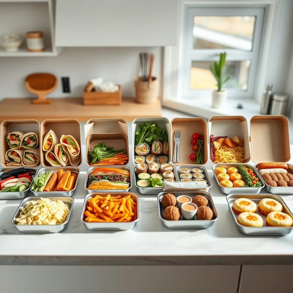 Ten vegetarian lunch box ideas arranged to show the variety of options available for children