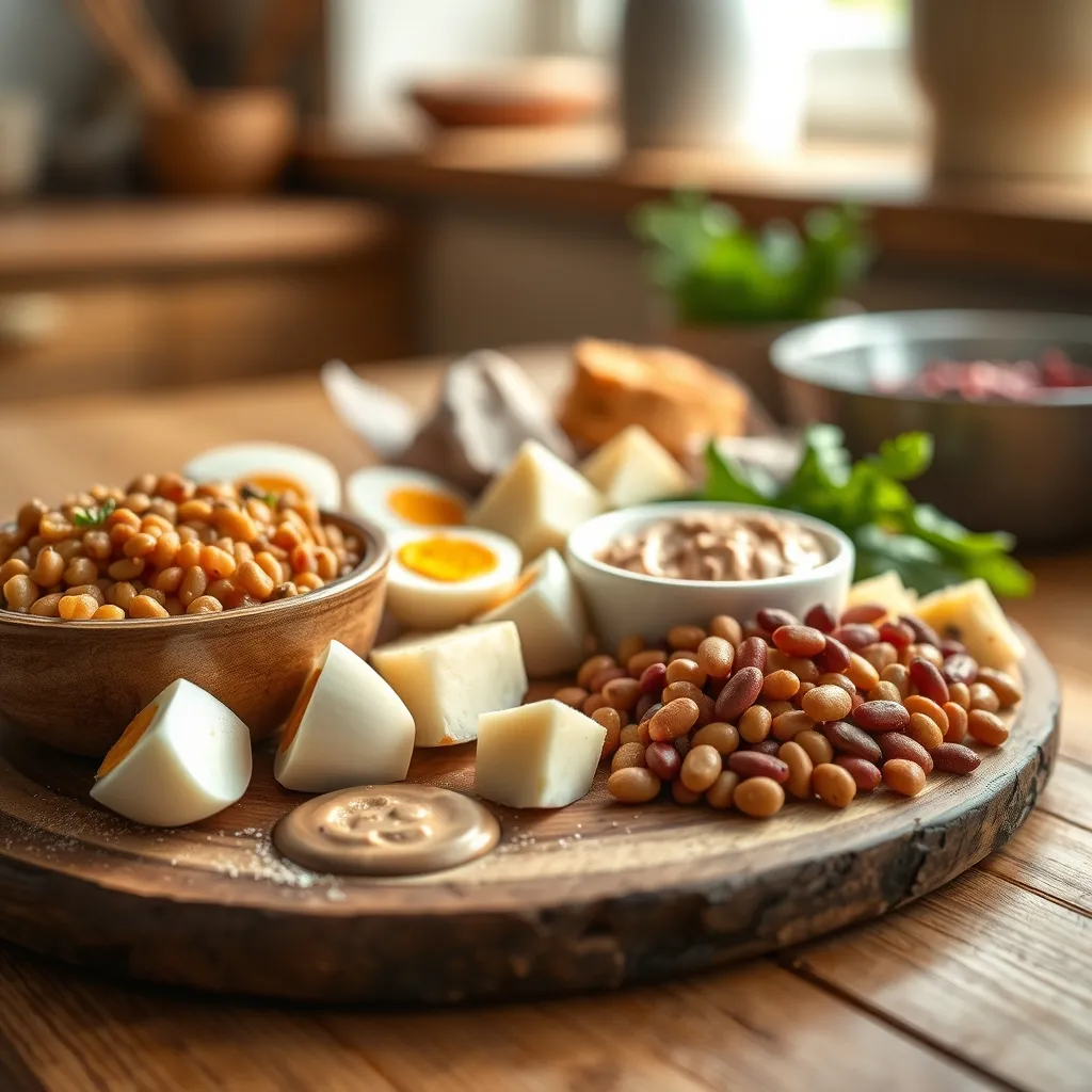 Key protein sources for vegetarian children including lentils, eggs, cheese, hummus and beans